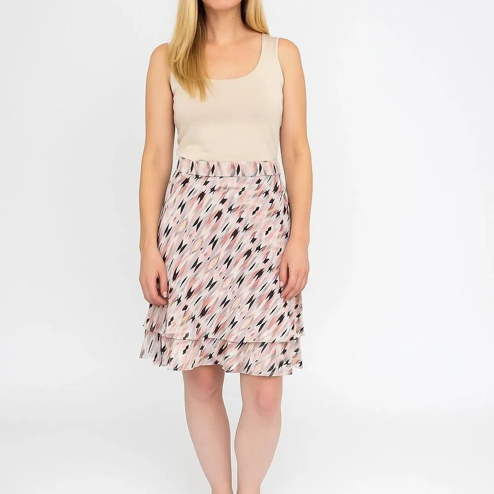 2/$30 White House Black Market Flowy Layered Gold Foil Skirt Pink 12 #A0409
